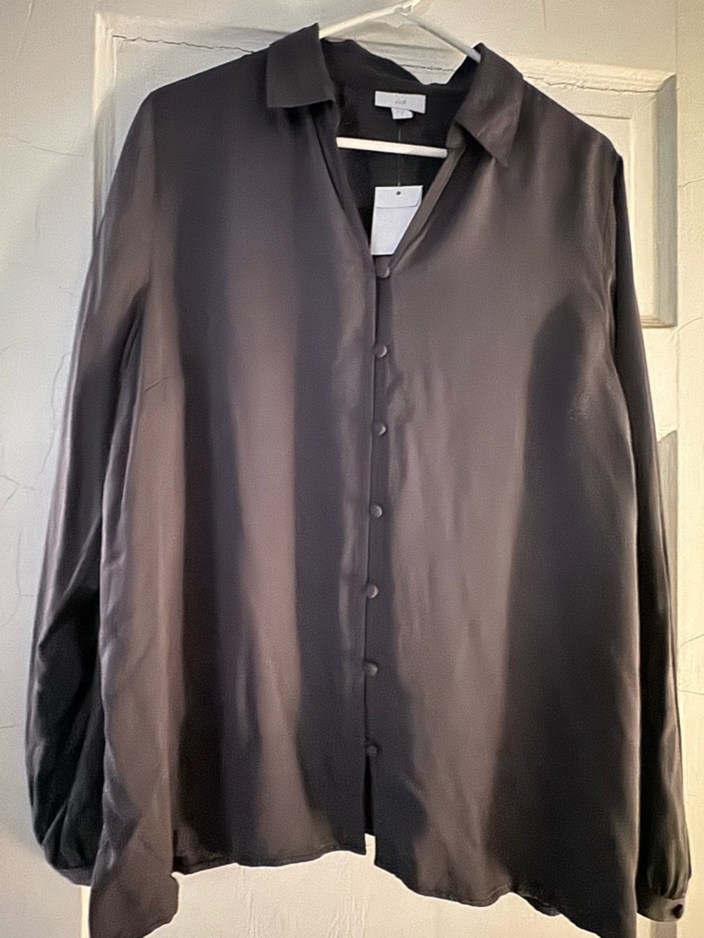 J. Jill Black Pearl Satin Button-Up Blouse